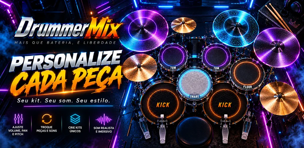 Personalize cada peça, som e ajuste do seu kit DrummerMix